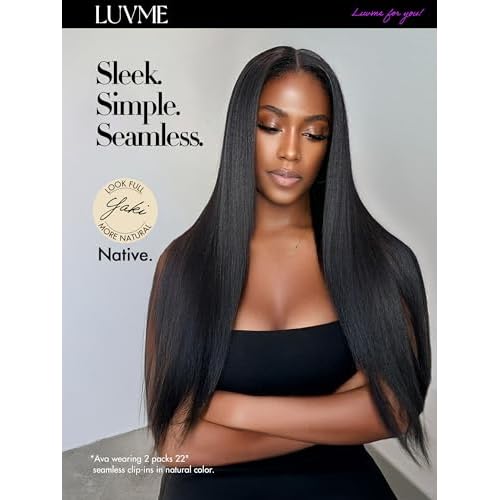 LUVME Yaki Straight Seamless 2 Pack 220g 14Pcs Clip in Hair Extensions Full Max with 16inch Natural Black 100% Real Soft Human Remy Human Hair Extensions