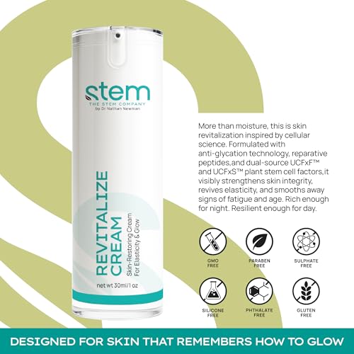 STEM Natural Intelligence Revitalize Cream, Facial Moisturizer, Luxury Skin Care, Face Moisturizer for Women, Peptides Serum, Antioxidant Support, Face Mask & Cream, 1oz Bottle