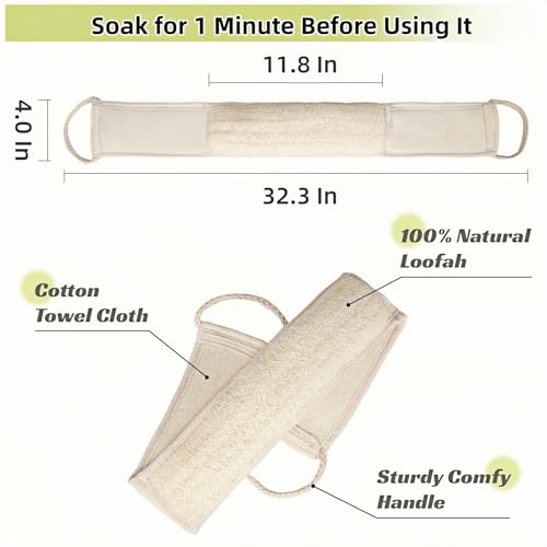 Natural Loofah Sponge Back Scrubber for Bath Shower, Exfoliating Body Scrubber, Shower Loofah Scrubber for Men and Women, Bath Sponge, Body Scrub, to Clean Your Body Deeply, Invigorate Your Skin