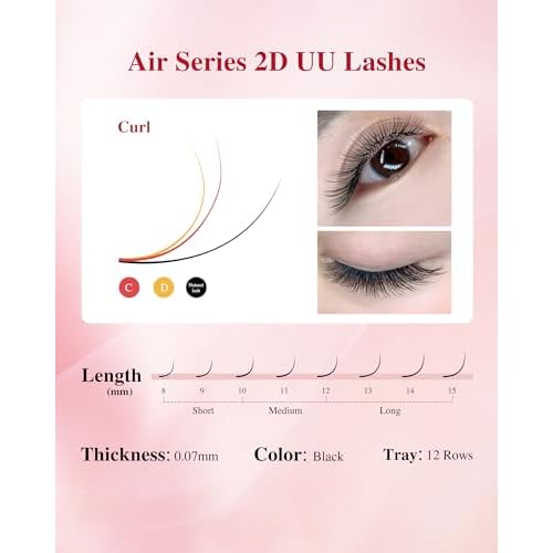 NAGARAKU U Eyelash Extensions Supplies 2D UU Lash Easy Fan Russian Volume Crisscross Eyelashes Handwoven U Shaped Mesh Wispy Clusters 12 Rows Eye Lashes Matte Black - 0.07D Curl 8-15 Mix