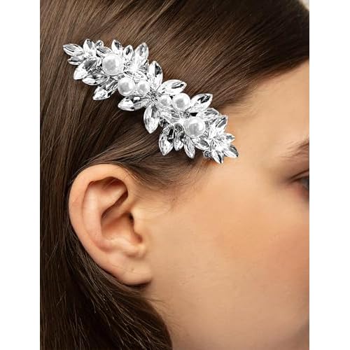 4pcs Rhinestone Pearl Wedding Hair Clips Silver New Bride Bridesmaid Spring Clips French Hairpins Elegant Floral Stylish Accessories Gift for Women Girls