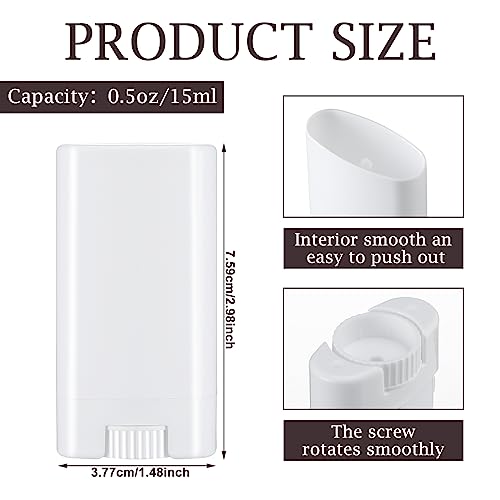 Wesiti 100 Pcs Plastic Empty Deodorant Containers 1/2 oz Travel Deodorant 15ml Refillable Containers Tubes Oval Lip Balm Tubes for Lip Balm DIY, White