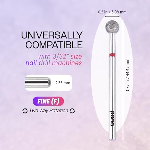 PANA 3/32" Diamond Carbide Ball Bit- Style 06, Fine Grit - Professional Cuticle Nail Drill Bits for Acrylic Gel Nails Dry Manicure Pedicure Shape Remove Tools
