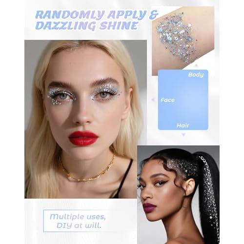 6PCS Silver Face Body Glitter Gel£¬Holographic Chunky Sequins Body Glitter Paint for Party Singer Concerts Music Festival Rave Accessories for Girls Women Face Body DIY Sparkling Makeup