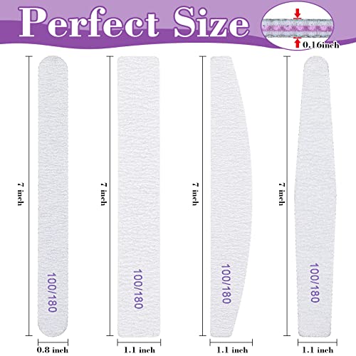 200 Pcs 4 Styles Nail Files Bulk 100/180 Grit Double Sides Professional Reusable Emery Board Nail Files for Acrylic Manicure Tools Suit for Home Salon
