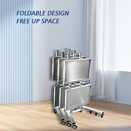 Generic Stainless Steel Salon Tray on Wheels for Tattoo Medical Dental,Rolling Tray Salon Trolley Beauty Hair Lash Cart Mayo Stand (Silver)
