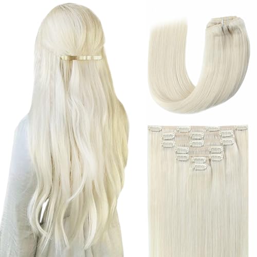 Human Hair Extensions 22 inch 120G 7 PCS Platinum Blonde Straight Remy Long Clip In Real Brazilian 100% Human Hair Natural Thick Clip on Hair Extensions