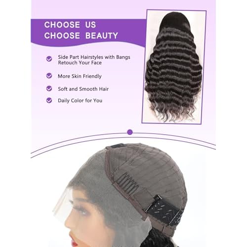30 inch Deep Wave Lace Front Wigs Human Hair 13x6, 180 Density Soft Remy Virgin Human Hair Wig Pre Plucked with Baby Hair, Natural Color, Beginner-Friendly Daily Wear Suitable for Black Women