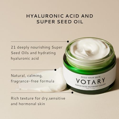 Votary Super Seed Nutrient Cream | Nourishing Face Cream for Dryness, Redness, Deeply Moisturizing Matte Smooth Finish with 21 Super Seed Oils For An Alluring Youthful Look Fragrance Free 1.7Fl Oz