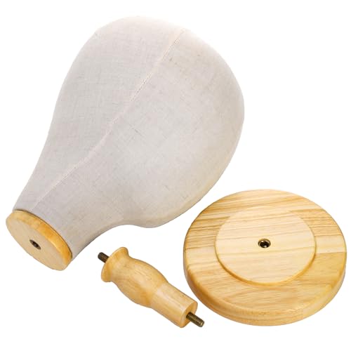 Peohud 21 Inch Mannequin Head, Canvas Wig Head Stand with Detachable Wood Stand, Linen Hat Display Model Head for Caps, Headdress, Wig Making