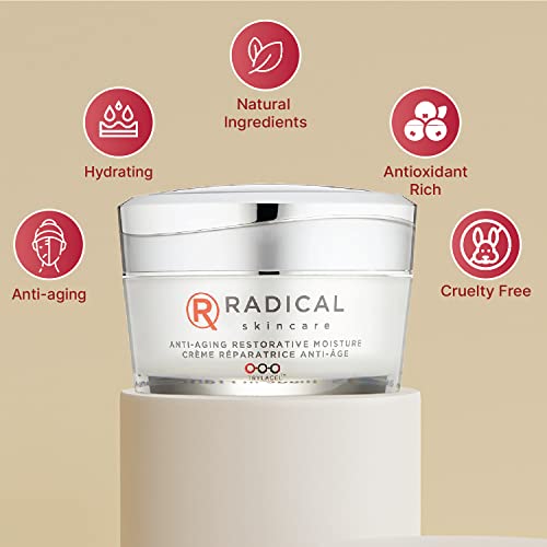 Radical Skincare Anti Aging Restorative Moisturizer - w/Jojoba, Vitamin E, & Aloe | Hydrating | Antioxidant Rich, Non-Drying, Gentle | For All Skin Types | Paraben & Cruelty Free (1.7 Oz)