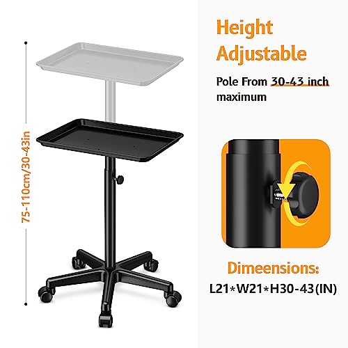 Salon Tray on Wheels - Premium Aluminum Tattoo Tray Rolling Trolley - Adjustable Salon Service Rolling Tray Hairdresser Cart with Clinic Spa Rolling Tray Wheels (Black)