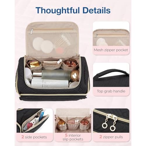 BAGSMART Travel Toiletry Bag for Women, Cosmetic Bag Makeup Bag Organizer with Handle, Travel Bag for Toiletries, Travel Accessories, Full Sized Container