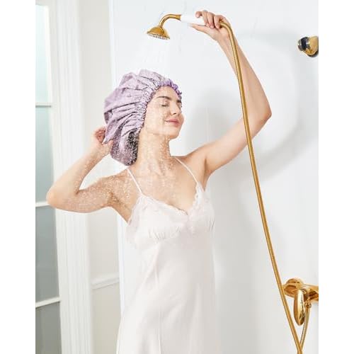 Aquior Shower Cap,Extra Adjustable Shower Caps for Women Double-Layer Waterproof Reusable Hair Cap, Large Size Hair Cap for All Hair,for Girls Spa Bath,Soft and Comfortable (Purple)