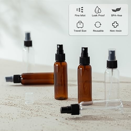 LISAPACK 2oz Small Spray Bottle (10 Pack) Plastic Mini Fine Mist Atomizer, Tiny Sprayer for Travel Perfume, Cologne, Alcohol (Brown, 60ml)