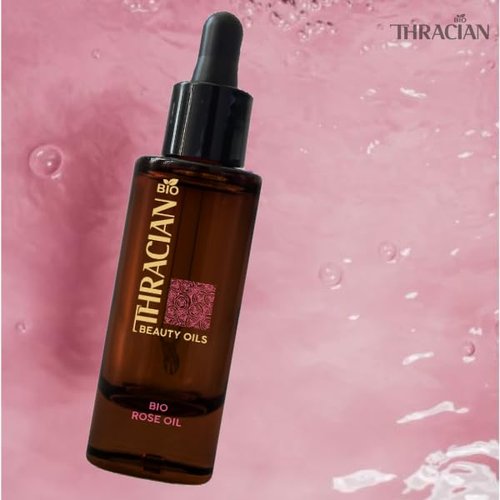 Thracian Bulgarian Beauty Rose Oil with Bio Premium Certified Rosa Damascena, Anti-aging, Moisturizing Oil for Face, Body and Hair in 1.01 fl oz Glass with Dropper
