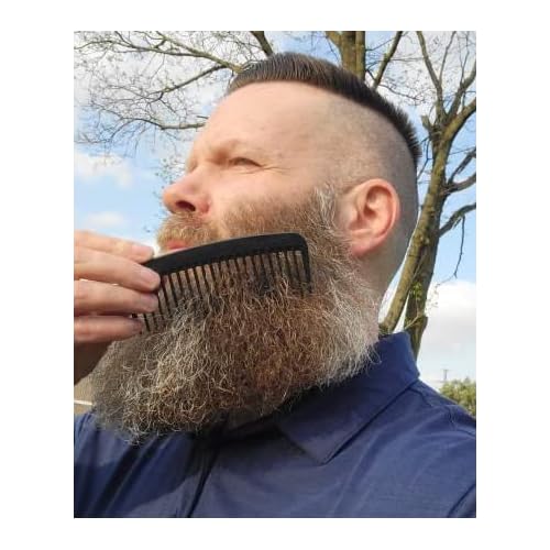 Chicago Comb Model 10 Carbon Fiber + Black Horween Leather Sheath, Wide Tooth, Made in USA