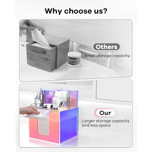 Disposable Facial Towels Storage Box Compatible with Clean Skin Club Clean Towel XL - Cotton Pads - Swabs Upgraded Double Layer Acrylic Storage Container Face Towel Holder (Glossy Rainbow)