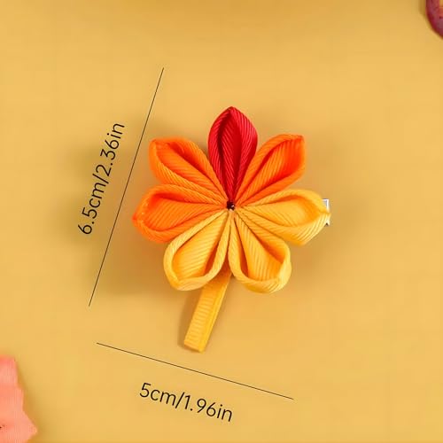 Fall Hair Clips for Girls Women, Fall Thanksgiving Nail Accessories, 2pcs Cute Maple Leaf Hair Clips, Mixed Color Polyester Hair Accessories for Girls and Women, Thanksgiving Hair Barrettes
