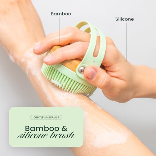 Apex Peak Silicone Body Scrubber - Exfoliating Shower Brush with Bamboo Handle for Men & Women
