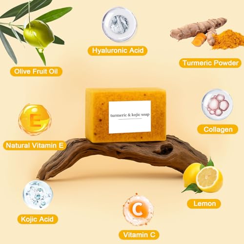 Turmeric Soap & Turmeric Face Wash Set, Honey Lemon Tumeric Kojic Soap Bar & Facial Cleanser Combo for Face & Body, Evens Skin Tone Deep Cleansing Moisturizing