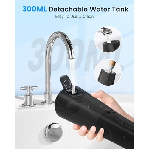 Water Flosser, Cordless Water Dental Flosser, 9 Jet Tips 5 Modes 300ML IPX7 Waterproof, Portable Rechargeable Oral Irrigator for Home Travel - Gums, Orthodontic, Braces Care - Black