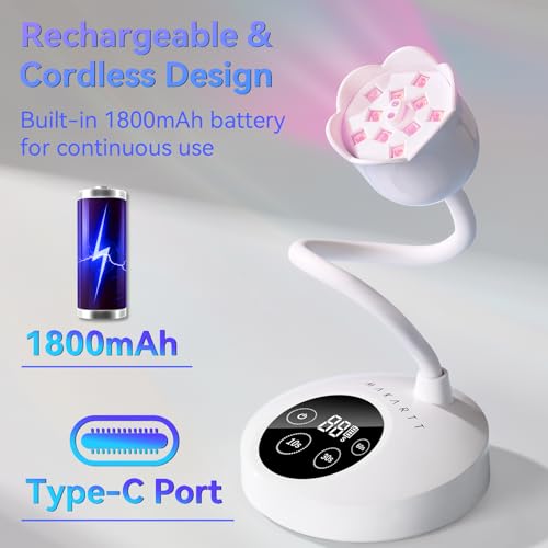 Makartt Mini UV Light for Gel Nails Polish Luminoza 30W Rechargeable LED Nail Dryer Lamp with 4 Timers & Auto Sensor, Fast Curing Goosenecks Lamp for Home DIY Manicure, Black & White
