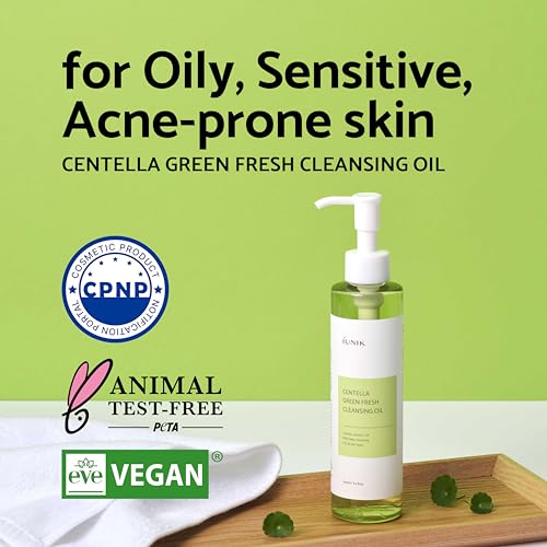 IUNIK Centella Asiatica Cleansing Oil - Pore & Sebum Control Oil Cleanser | Makeup & Sunscreen Remover for Women & Men Dry Oily Sensitive Acne-prone Skin Gentle Face & Body Wash Korean Skincare