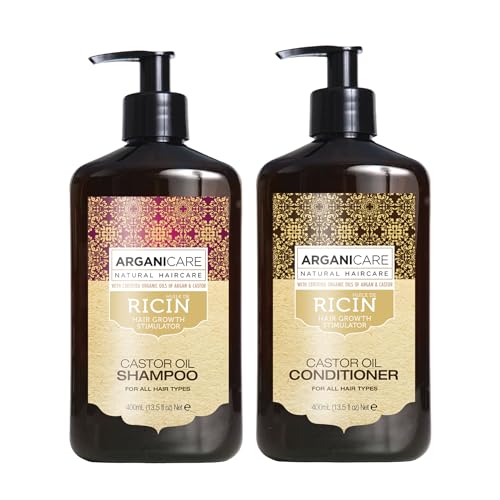 Arganicare | Duo Shampoo + Conditioner | Castor | Growth Accelerator | Gently Cleans & Moisturizes Hair | All hair types | 13.53 fl oz + 13.53 fl oz