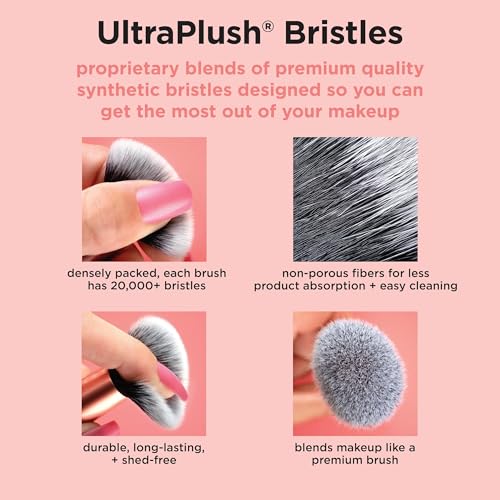 Real Techniques Blend, Set + Stash 5 Piece Holiday Makeup Brush Set with Storage Tin, Face & Eye Brushes for Foundation, Powder, Brows & Eyeshadow, Gift for Her, Cruelty-Free & Vegan