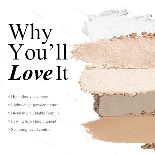 KYDA Face Highlighter Palette, High Glossy Face Illuminator Palette, Narutal Glow Finish, Pearl Shimmer Smooth Baked Powder, Lasting Sparkling Highlighter Makeup-SUN GLOW