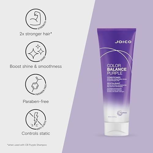 Joico Color Balance Purple Conditioner | For Cool Blonde, Gray Hair | Eliminate Brassy Yellow Tones | Boost Color Vibrancy & Shine | UV Protection | With Rosehip Oil & Green Tea Extract | 8.5 Fl Oz