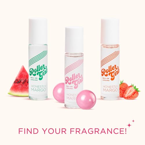Honestly Margo Roller Girl Roll-On Lip Gloss Set (Strawberry Amber, Watermelon Alexis, Bubblegum Destiny - Pack of 3) ? Lip Gloss for Women with Hydrating Vitamin E & Moisturizing Shine, Non Stick