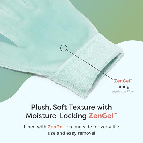 ZenToes Moisturizing Gloves for Dry Hands, Gel Infused with Jojoba Seed Oil, Olive Oil and Vitamin E, Overnight Hand Moisturizer (OSFM, Fuzzy Mint Green with Media Tips)