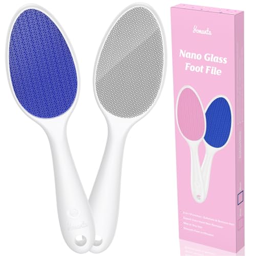 Foot File, Nano Glass Foot File Callus Remover with Handle, 2-in-1 Foot Scrubber Dead Skin Remover, Gentle Exfoliation Foot Buffer Pedicure Tools for Feet-Blue