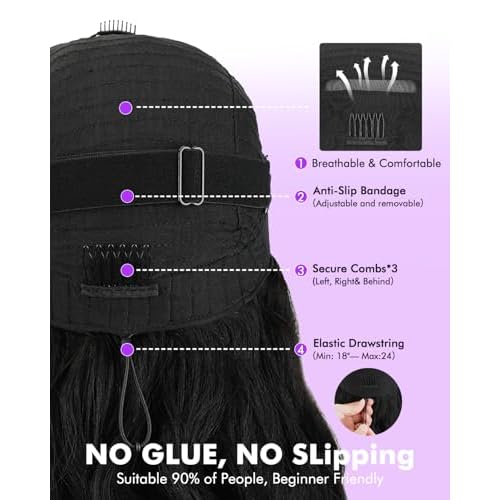 V Part Wigs Human Hair 250% Density Body Wave Upgrade U Part Human Hair Wigs with Drawstring No Leave Out No Sew Glueless Clip In Half Wig for Women (Natural Black, 22 Inch)