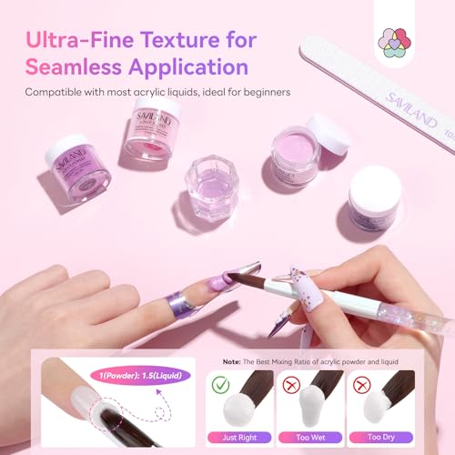 SAVILAND Color Artistry Acrylic Powder Set 36 Colors: Creative Palette Keratin Acrylic Nail Powder Pink Nude Yellow White Nail Powders Kit For Extension Carving DIY Manicure 10g