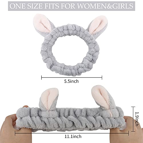AHONEY Animals Ears Headbands, Cute Makeup Spa Fuzzy Skincare Headband for Washing Face Headband for Women Girls Coral Fleece Elastic Hair Band Cosplay Makeup Party, 4Pcs