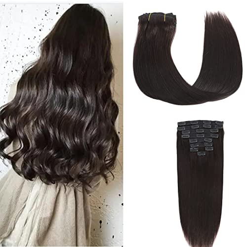 Clip in Hair Extensions Real Human Hair - 9pcs 130g Clip in Human Hair Extensions Straight Natural Soft Thick Remy Extensions Straight Human Hair 18inch Natural Color