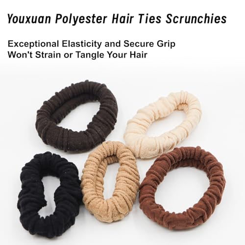 Youxuan No Damage Soft Polyester Hair Ties, No Tug Scrunchies Hair Bands with Strong Elasticity