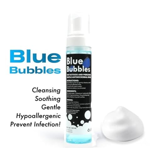 DGT 8.5oz Blue Bubbles Foaming Aftercare Tattoo Soap to Heal, Cleanse, and Clean Skin & Piercings - Gentle, Moisturizing, & Vegan Formula (8.5oz, Foam)