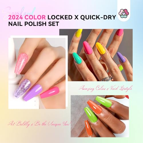 SAVILAND Quick-Dry Nail Polish Set - 20pcs Neon Rainbow Brights, Fingernail Polish Non-Gel Summer Colors with Castor Oil Infused Base & Glossy/Matte Top Nail Coats for Salon & Home Manicures DIY