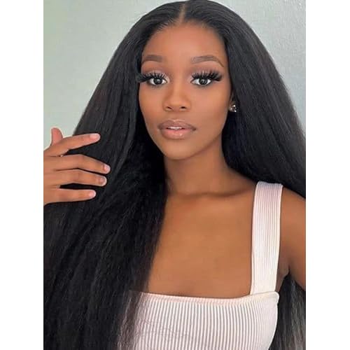 ISEE 3 In 1 Half Wig Kinky Straight Glueless Wigs Human Hair Comfortable Fit No Glue Needed Wear & Go Seamless Clip In Wigs 18 Inch