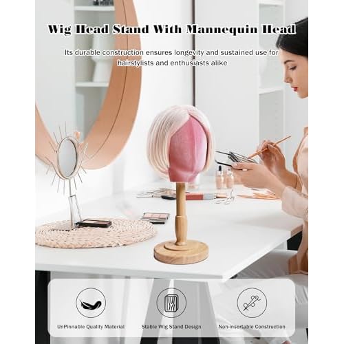 CHADWICK UnPinnable Mannequin Head With Stand 17Inch Height, 21.25 Inch Head circumference Velvet Wig Stand For Styling, Wig Head Stand With Mannequin Head, Hair Mannequin Head That Cannot Be Inserted