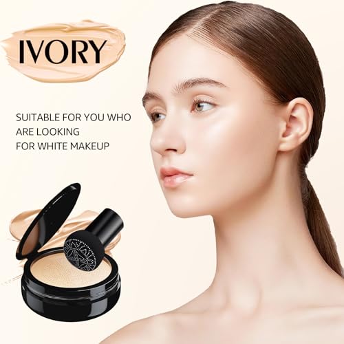 Mushroom Head Air Cushion CC Cream Strong Concealer, Moisturizing BB Cream Makeup Base Primer Even Skin Tone for All Skin Types, Face Makeup Cushion Foundation Long Lasting (Ivory)