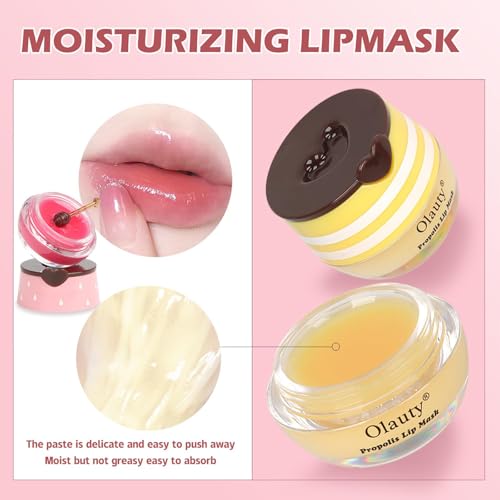 9 PCS Bee Lip Balm Honey Pot,Honey Lip Balm Lip Mask,Propolis Moisturizing Lip Sleeping Mask Reduces Lip Lines,Hydrating Prevention Dry and Cracked Lip Scrubs Exfoliator
