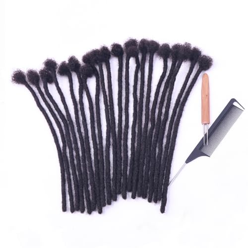 100% Real Human Hair Dreadlock Extensions, ADIASAI 0.8cm Thickness 14 Inch 60 Strands Can Be Dyed and Bleached Full Hand-made Loc Extensions for Men Women Kids 100% Unprocessed Natural Black
