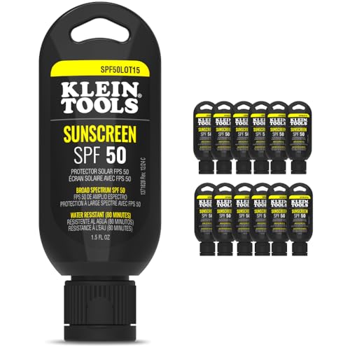 Klein Tools SPF50LOT15 Sunscreen Lotion, SPF 50, 120-Minute Water-Resistant, Broad Spectrum UVA/UVB Sun Protection, Non-Greasy, 1.5-Ounce Tube, 12-Pack
