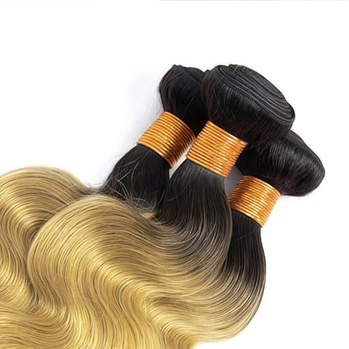 T1B/27 Body Wave Human Hair Bundles 26 28 30 Inch 3 Bundles Brazilian Virgin Remy Hair Extensions Ombre Natural Black to Honey Blonde Weave for Black Women