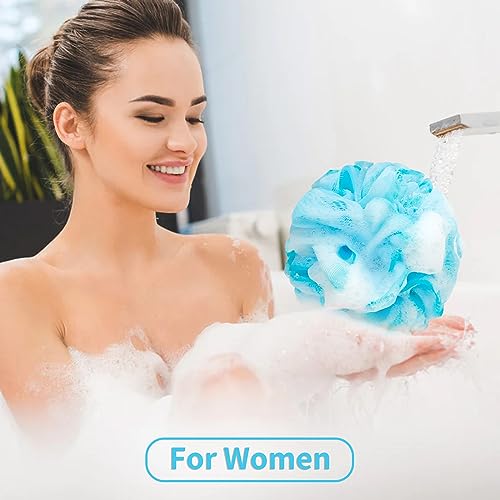 Bath Loofah Sponge Back Scrubber Shower Sponge Soft Mesh Exfoliator Pouf Shower Ball Bath Sponges for Women and Men Bath Accessories (4Pcs 50g Mix Black)